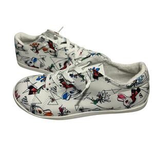 White Multicolor Size 10.5 Lace Up Low Top Sneakers Rabbit Bunny Casual Shoes